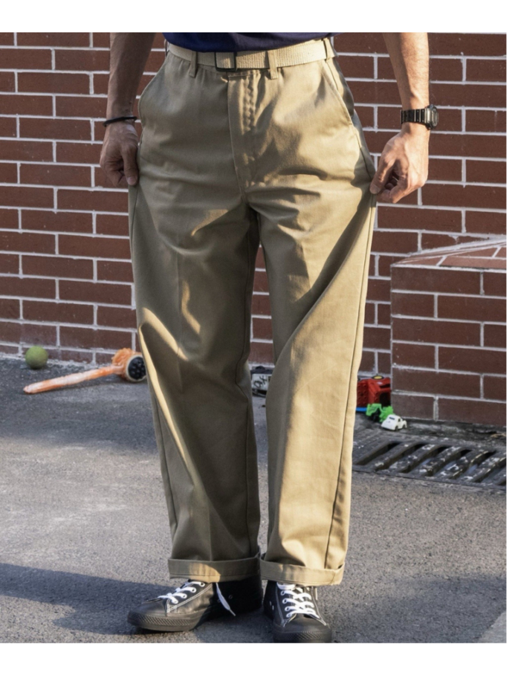 1970s Straight-Leg Work Pants - Khaki Non Stock 100% Cotton Sz Fits 34x31